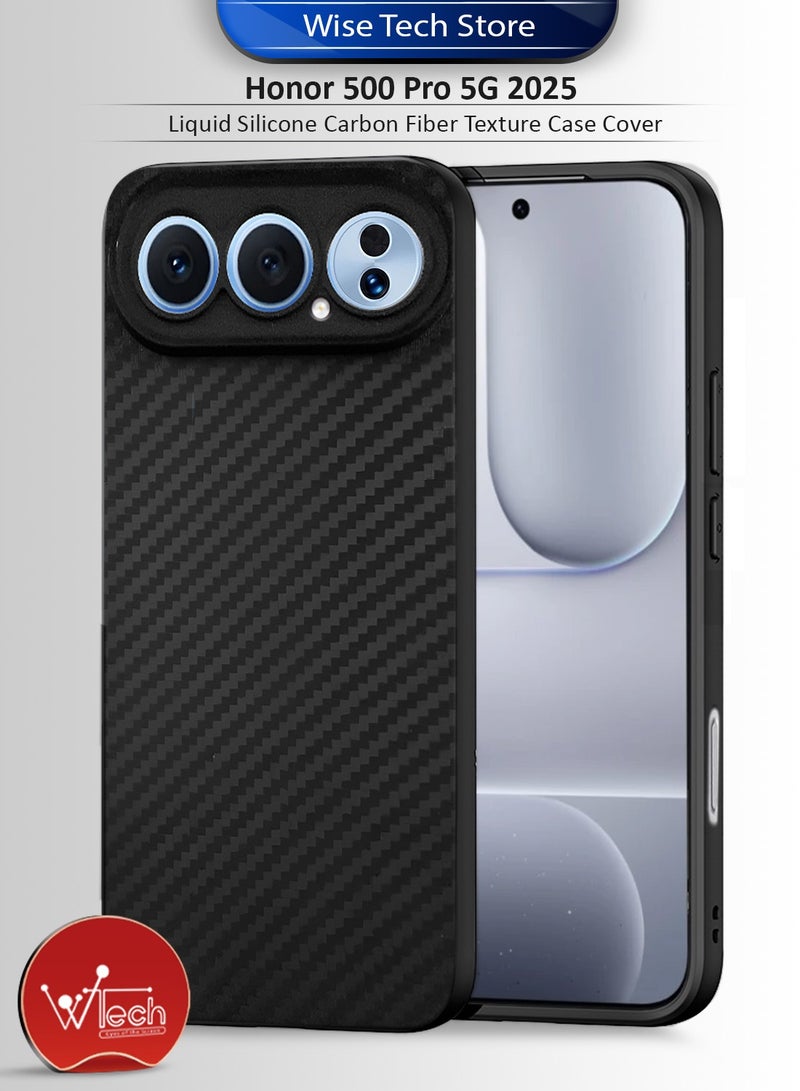 دبليو تيك غطاء حماية Honor 500 Pro 5G 2025 بنسيج السيليكون السائل وألياف الكربون (MCFPSN) - أسود - Image 1